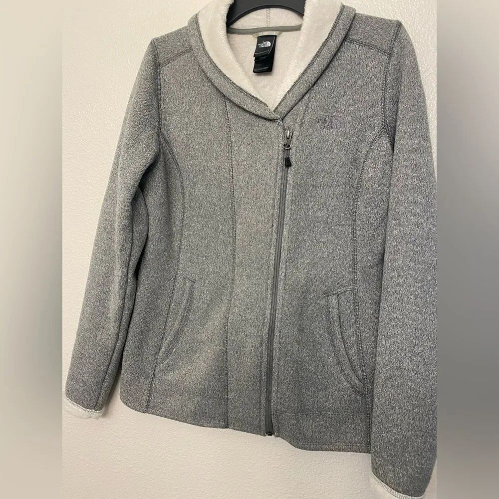 The North Face gray full zip shawl collar polyester fleece lined soft jacket S